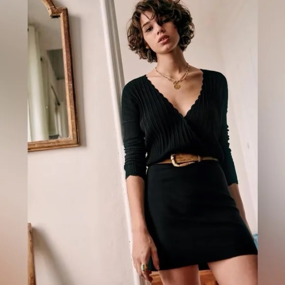 NWOT Sézane Cordelia Black Knit Long Sleeve Mini Dress